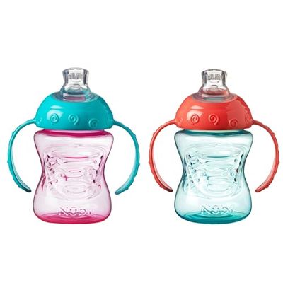 Nuby Grip N Sip Training Cup with Handle, Soft Spout and Splashproof Spout, 240 ml, Suitable from 4 Months (Pack of 2, Pink/Orange)