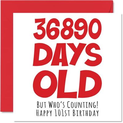 Stuff4 Tarjeta de cumpleaños número 101 para hombres y mujeres, para él y ella, 36890 días de edad, divertida tarjeta de cumpleaños para adultos, 145 mm x 145 mm, tarjetas de felicitación de broma