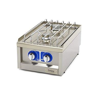 Maxima Cocina de gas comercial de clase Gastro, 400 x 600 mm de profundidad, 2 quemadores, 3500 + 5000 W