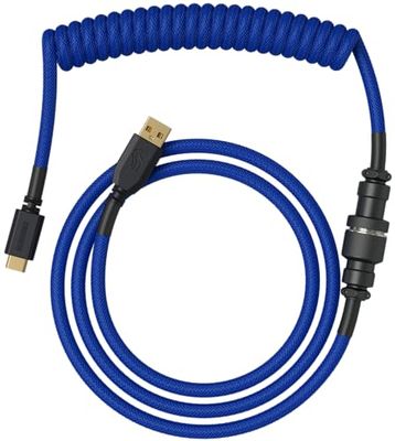 Glorious Gaming Câble de clavier spiralé Premium - Prise plaquée or USB-A (PC) à USB-C (clavier), anti-emmêlement, manchon double tressage, connexion intermédiaire aviation à 5 broches - Cobalt Blue