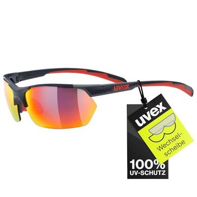 uvex Sportstyle 114, óculos exteriores unissexo, de espelho, incl. Lentes intercambiáveis com filtros de categoria 0, 1 e 3, cinzento vermelho/vermelho, one size