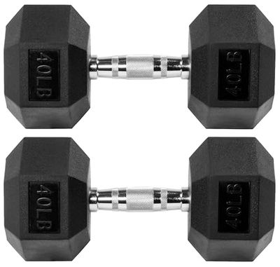 Signature Fitness Mancuernas hexagonales con revestimiento de goma, par de 40 libras