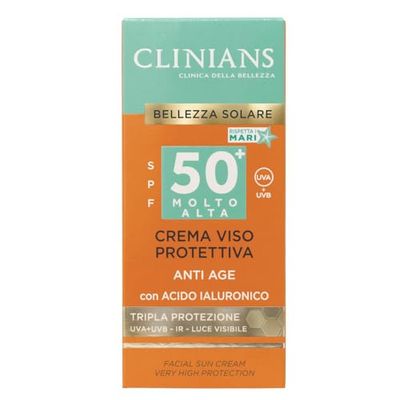 CLINIANS | Crema Solare Viso Anti Age SPF50+ con Peptide Multifunzionale Anti Age e Vitamina E, 50mL
