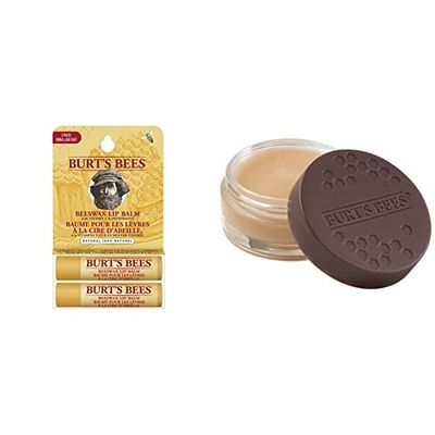 Burt's Bees Pack Dos Por Uno De Bálsamos Labiales Hidratantes De Origen 100 % Natural Cera De Abejas, 2 Tubos En Caja De Blíster, 2 x 4.25 g + Tratamiento labial intensivo nocturno 100 % natural