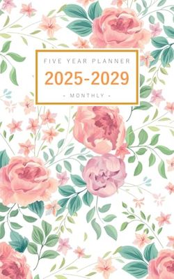 Five Year Planner 2025-2029: 5x8 Monthly Notebook Organizer Small | Vintage Rose Flower Garden Design White
