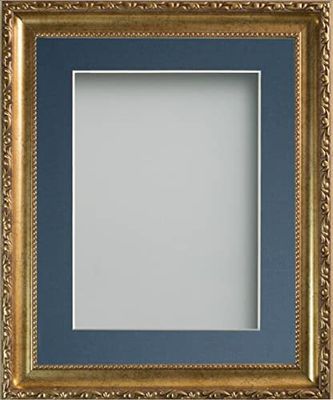 Frame Company Brompton Gold 10x10 inch Frame With Blue Mount for Image 5x5 inch *Choice of sizes* Fitted with Real Glass