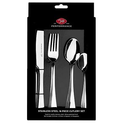 Tala Performance Stainless SteelCutlery Set- 16 Piece Flatware & Tableware Set - Mirror Polished Silverware Designed for Any Dining Occasion - Knife, Fork, Dessert Spoon & Tea Spoon Set