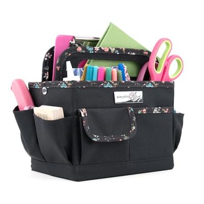 Everything Mary Boîte à loisirs créatifs, noir et floral – Rangement d'art pour fournitures et travaux manuels – Organiseur fourre-tout pour l'école, la salle de classe, le bureau et la maison –