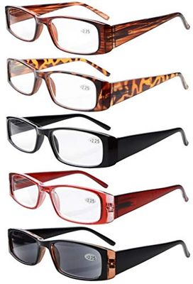 Eyekepper 5-Pack Spring Hinges Rectangular Reading Glasses Sunshine Readers +1.0