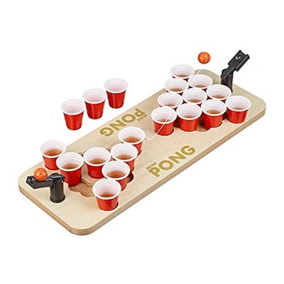relaxdays Mini Beer Pong, Lot de Jeu à Boire, 25 gobelets Rouges, 4 cl, bière & Shots, 9 x 58 x 20 cm, Nature