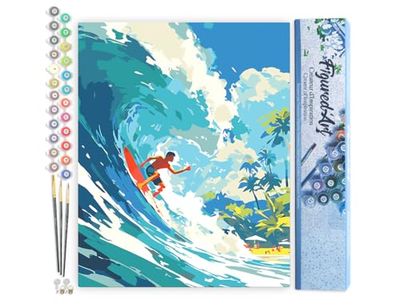 Figured'Art Peinture par Numéro Adulte Surf à Hawaï - Activité Manuelle Kit de Loisir Créatif DIY Numéro d'Art Complet - 40x50cm sans châssis en bois