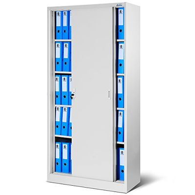 Jan Nowak Armoire de Bureau SD001 Armoire Métallique à Portes coulissantes tôle d'acier étagères revêtement en Poudre verrouillable 185 cm x 90 cm x 40 cm (Gris)