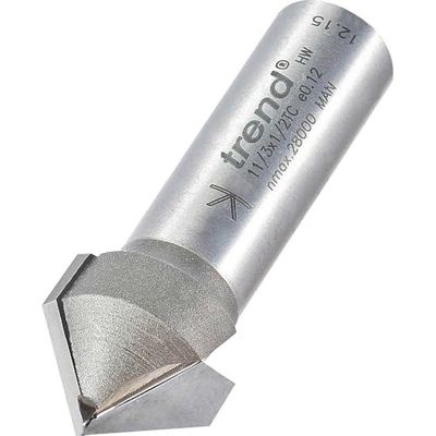 Trend 11/3X1/2TC Fraise professionnelle à chanfreiner à rainure en V 11/3X1/2TC Diamètre 19,1 mm Longueur de coupe 9,2 mm et 13 mm Pointe en carbure de tungstène