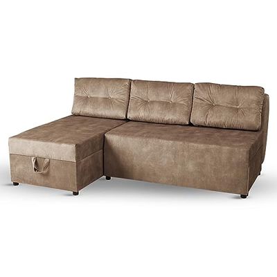 Divano angolare con 2 contenitori 196x145 cm marrone chiaro - divano letto angolare sinistro, superficie di riposo 196x140 cm, in tessuto velour - divano a 3 posti, per soggiorno