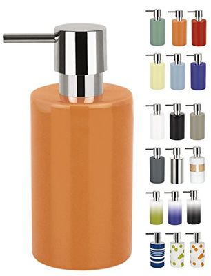 Spirella Distributeur de Savon Liquide „Tube“ Céramique Distributeur de Lotion avec doseur en ABS chromé Capacité 300 ML (ØxH): 7 x 16 cm - Orange