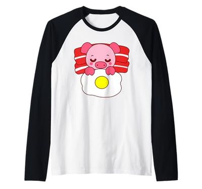 Simpatico maialino che dorme su pancetta cuscino e coperta per uova Maglia con Maniche Raglan