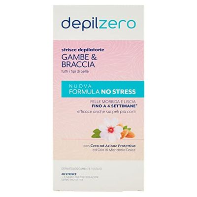Depilzero Strisce Depilatorie Gambe e Braccia, 20 Strisce + 4 Salviettine
