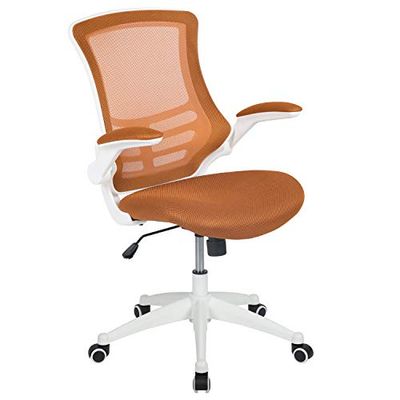 Flash Furniture Bureaustoel met middelhoge rugleuning, ergonomische bureaustoel met opklapbare armleuningen en LeatherSoft-materiaal, perfect voor thuiskantoor of kantoor, oranje/wit