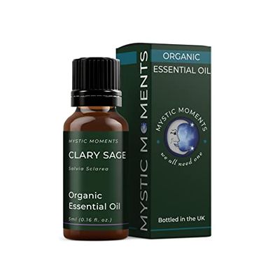 Mystic Moments | Organic Clary Sage Essential Oil 5ml - Pure & Natural Oil for Diffusers, Aromatherapy & Massage Blends Vegan GMO Free