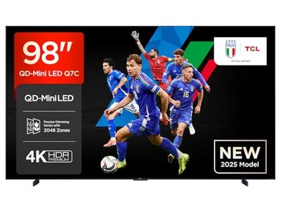 TCL 98Q7C 98 Inch QD Mini LED TV, 4K HDR Premium 2600, Smart Google TV (Dolby Vision IQ e Atmos, pannello HVA, audio Bang & Olufsen, Motion Clarity Pro a 144 Hz, Game Master)