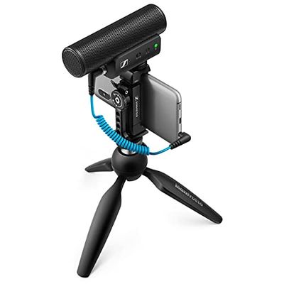 Sennheiser Professional MKE 400 + mobiele kit, directionele on-camera microfoon met smartphoneklem & Manfrotto PIXI Mini statief, 509257, hulp, zwart