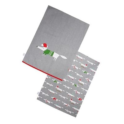 Scion by Dexam Mr Fox Christmas Set of 2 Tea Towels - Grey