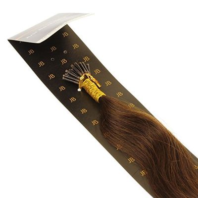 hair2heart 200 x Microring I-tips förlängningar i äkta hår, 60 cm, 1 g slingor, slät – färg 4 brun