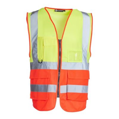 Blackrock Amarillo y Rojo Premium Hi Visest chaleco con bolsillos, bolsa de identificación y Key Loop Reflective High Visests con cremallera de seguridad chaleco de seguridad Ropa de Seguridad EN Cert