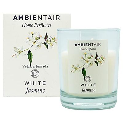 SEVENREEDS White Jasmine Scented Candle, 30 Hours, Glass, Modern, Unisex, Indoor, Floral, Highly Scented, Long Burning Time, Plant-Based, Vegetable Wax, Stress Relief, Aromatherapy, Home Fragrance
