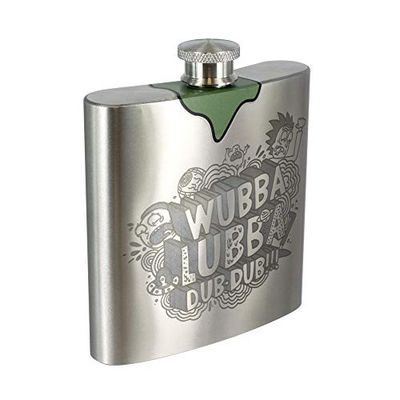Paladone Rick And Morty Flachmann Wubba Lubba Van Geborsteld Roestvrij Staal, Inhoud Ca. 230 Ml, Zilverkleurig