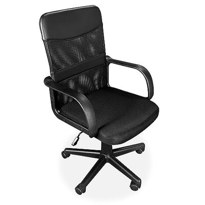Homey - Silla de Oficina Profesional Modelo Confort, Altura Regulable, Sistema de Bloqueo Antibalanceo, Reposabrazos Ergonómico, Tapizada en Tejido 3D y Polipiel, Acabada en Negro