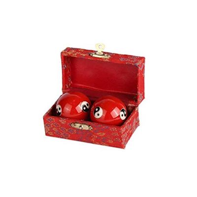 lachineuse - Qi Gong Yin Yang ballenset - Chinese anti-stress ballen van email ø 40 mm - Gezondheidsballen - Zen ontspanning geschenkdoos - Aziatisch object Japan China Feng Shui - Kleur: rood