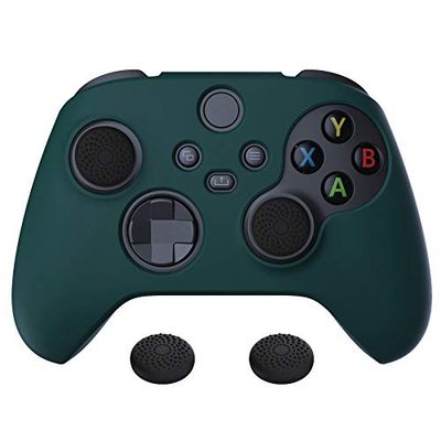 PlayVital Racing Green Pure Series Anti-Slip Silicone Cover Skin for Xbox Series X Controller, Soft Rubber Case Protector for Xbox Series S Controller with Black Thumb Grip Caps