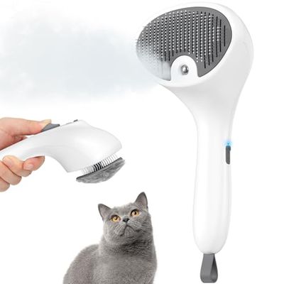 Euqvunn Spazzola a Vapore per Gatti e Cani con Pulsante di Rilascio, [Design Ultra-Silenzioso/Manico Ergonomico] Spazzola a Vapore Ricaricabile per Animali Domestici,Spazzola per Gatti, Cani Conigli