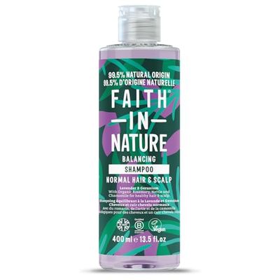 Faith In Nature, Shampooing Naturel Lavande & Géranium Faith In Nature, Apaisant, Vegan & Cruelty Free, Sans Parabènes & SLES, Pour Tout Type de Cheveux, 400ml