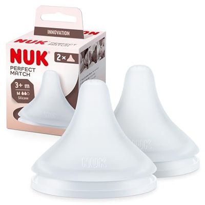 Tétines pour biberons NUK Perfect Match, 3+ mois, S’adapte au palais de bébé, Évent anti-coliques, Sans BPA, TÉTINE M en silicone pour biberons, 2 pièces