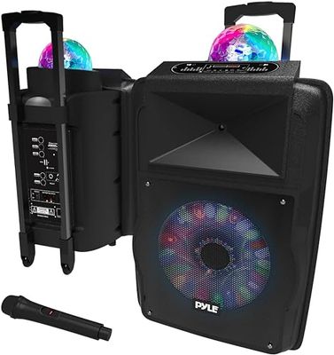 Pyle Enceinte Bluetooth,700W, Enceinte Active Karaoke, Haut Parleur Portable Rechargeable Alimenté par Batterie, Ensemble de Microphone avec Bluetooth MP3, USB, Micro SD, FM Radio, AUX,Lumières de DJ