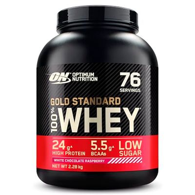 Optimum Nutrition Gold Standard Whey Muscle Building and Recovery Protein Powder With Naturally Occurring Glutamine and Amino Acids, White Chocolate Raspberry, 76 Servings, 2.28kg, Packaging May Vary