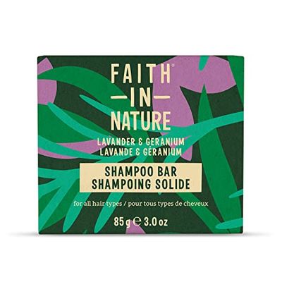 Faith In Nature, Shampooing Solide Naturel à la Lavande et au Géranium Faith In Nature, Apaisant, Vegan & Cruelty Free, Sans Parabènes & SLES, Pour Tout Type de Cheveux, 85g
