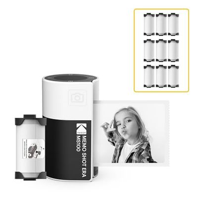 KODAK Memo Shot ERA Kids Cámara Digital instantánea y Etiquetadora, Blanco (Cámara con 1 Rollo de Cartucho de Etiquetas One-Touch + Set de 9 Rollos de Cartuchos)