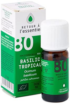 Biolane Huile essentielle de Basilic Tropical bio - 100% pure et naturelle HEBBD - 5 ml - Retour à l'essentiel