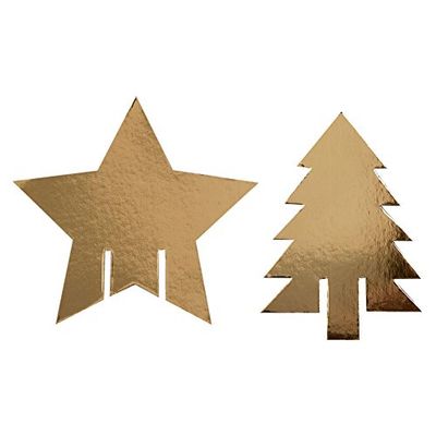 Neviti Dazzling Christmas Star and Tree Gold Foil Glass Decorations - Pack of 10