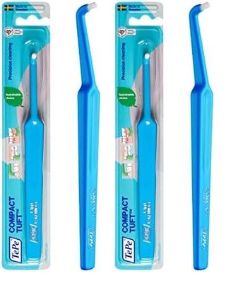 TEPE Compact Tuft - Spazzolino da denti speciale angolato, testina piccola monociuffo, per aree difficili, apparecchi ortodontici e impianti, 1 pz x confezione (Confezione da 2)