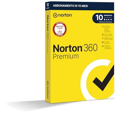 Norton 360 Premium 2024, Antivirus per 10 dispositivi, Licenza di 15 mesi, PC, Mac, tablet e smartphone