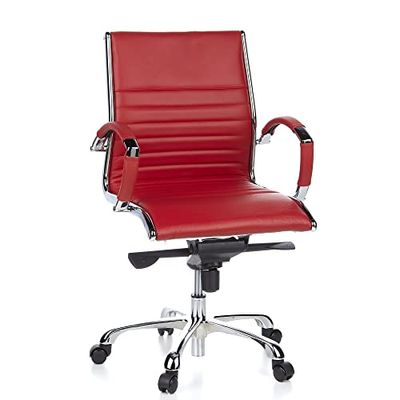 hjh OFFICE Parma 10 660532 Bureaustoel, leer, rood, design, klassiek, hoogwaardige afwerking, middelhoge rugleuning, ergonomische bureaustoel, draaistoel, XXL directeursstoel
