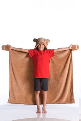 Kanguru Bear 1197 Manta de urso macia e quente microfibra, Natal ou para confortável Relax no sofá, para meninas e jovens, com patas, capuz com orelhas, castanho, 100 x 130 cm, 100 % poliéster
