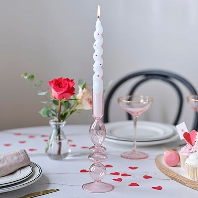 Ginger Ray Valentijnsdag Roze Getint Glas Bubble Kandelaar Houder Tafel Decoratie - 22cm