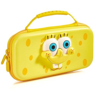 Numskull Spongebob Fyrkant Face Hard Shell Travel Case for Nintendo Switch and OLED Model Console - Passar 10 Games and Switch Accessories, Svampbob fyrkant ansikte