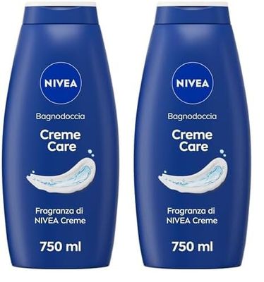 NIVEA Bagnodoccia Creme Care 750 ml, Bagnoschiuma in crema detergente e nutriente, Crema docciaschiuma arricchita con Vitamine C, E e Oli Nutrienti al classico profumo di NIVEA Creme (Confezione da 2)