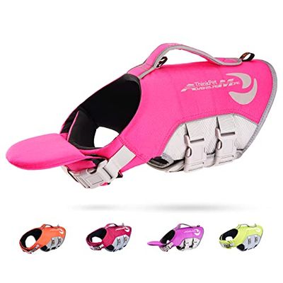 ThinkPet Dog Life Jacket Medium Reflective Lifesaver with Rescue Handle Adjustable Floating Vest High Buoyancy Aid Dog Vest Medium Pink